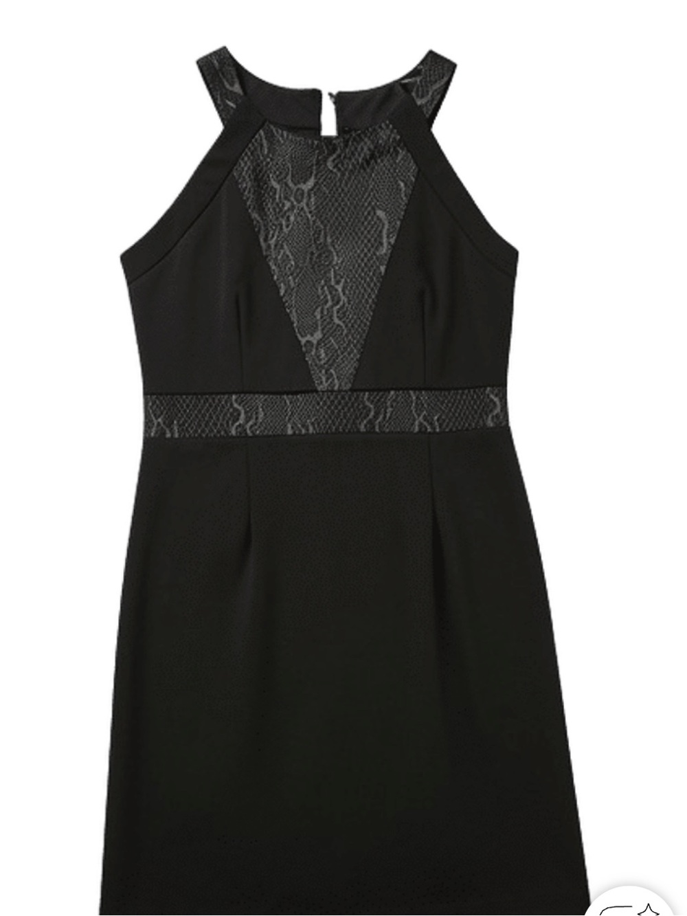 Women's Black Halter Sheath Dress with Lace Insets